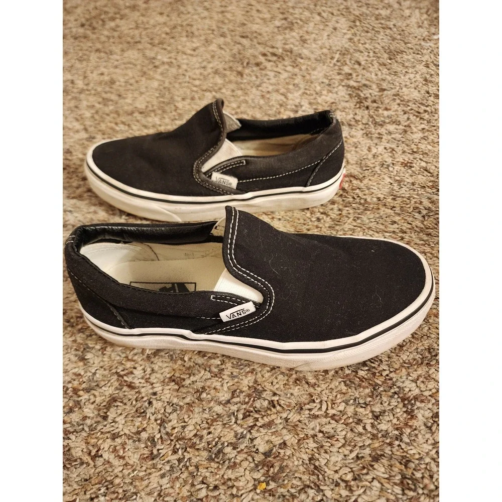 Vans Classic Slip On Black White Canvas Sneakers Men 4.5 Women 6 721565